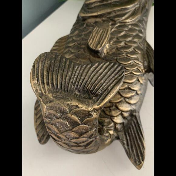 VTG Koi Fish Brass Vase Statue Sculpture Home Decor - Picture 12 of 15